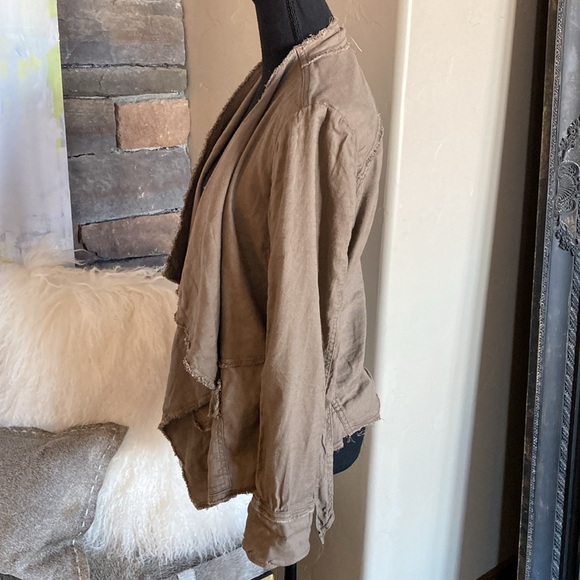 Free People Raw Femme Brown Linen Waterfall Jacket Cardigan - Picture 5 of 12